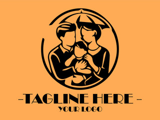 Black silhouettes show family home and moment of family happiness. Great for real estate, gardening, familyoriented designs, and silhouettethemed projects for various purposes