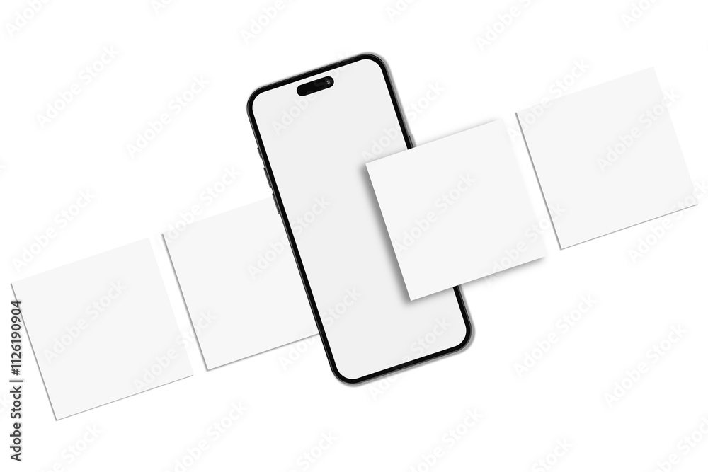 Wall mural smartphone mockup with social media post interface mockup. social media mobile app page design for u