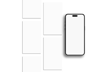 Smartphone mockup with social media stories interface mockup. Social media mobile app page template design for user carousel stories feed. App interface frame template presentation on social network