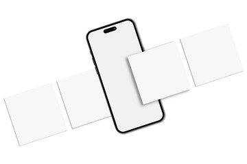 Smartphone mockup with social media post interface mockup. Social media mobile app page design for user carousel post feed. Mobile app interface frame template presentation on social network