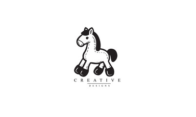 Toy horse vector icon. filled flat black white background