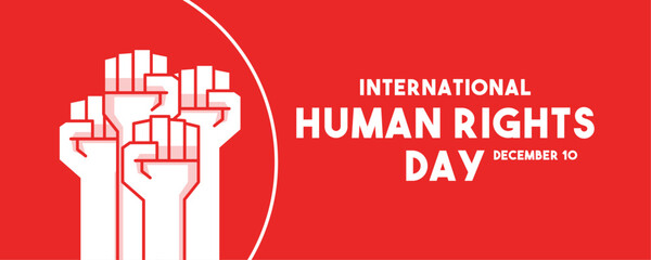 International Human Rights Day. December 10. Red background. Flat design vector. Banner, card, background.