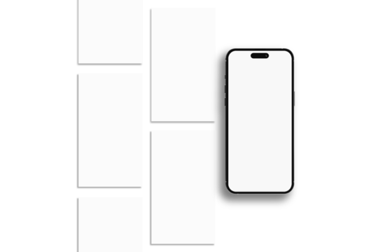 Smartphone mockup with social media stories interface mockup. Social media mobile app page template design for user carousel stories feed. App interface frame template presentation on social network