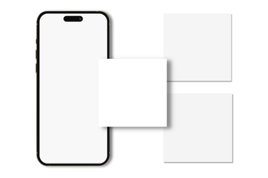 Smartphone mockup with social media post interface mockup. Social media mobile app page template design for user carousel post feed. Mobile app interface template on social network