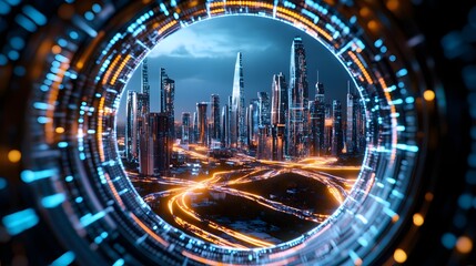 Obraz premium futuristic cityscape through portal - futuristic/sci-fi