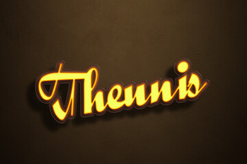 Yellow Neon Light Text Effect of Afrikaans name Theunis on Golden background.