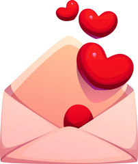 Cartoon love letter envelope with red hearts floating above, symbolizing romance, passion and affection. Isolated vector charming mail, message for Valentine Day and romantic occasion celebration