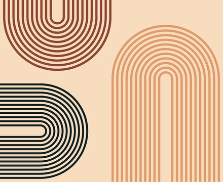Abstract boho seamless geometric design in burundy, black and light orange  with a light peach background