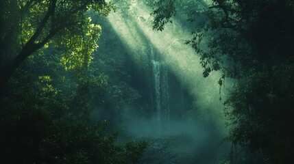 Fototapeta premium Mystical Waterfall in Lush Green Forest
