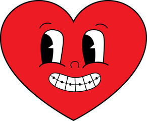Valentine's Day Heart Retro Emoji Happy Face with dental braces, 

