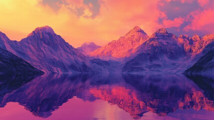 Majestic Mountains Reflecting in a Calm Lake at Sunset