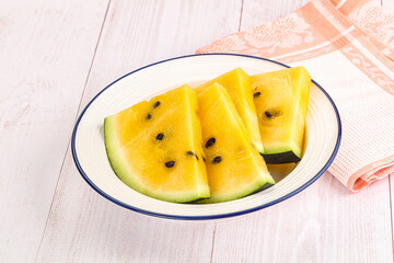 Sweet and juicy yellow watermelon slices