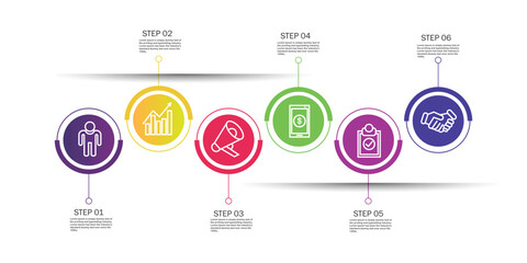 Timeline infographic template of 8 circles. Can be used for web design, diagram, step options, chart, graph, business presentation