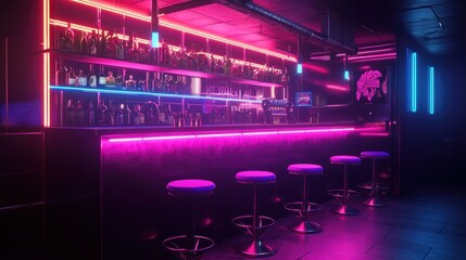 Fototapeta premium Neon Nights: A Cyberpunk Bar Scene