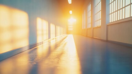 Serene Hallway Bathed in Warm Sunlight