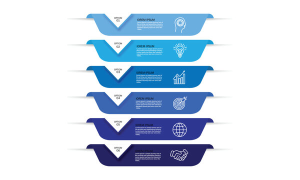 Ribbon banner design. Infographic labels or tabs with 6 options