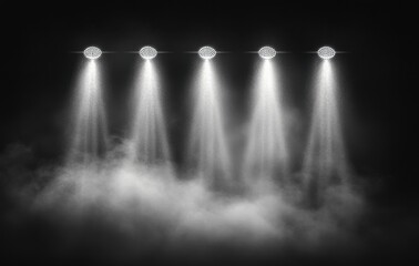 an empty stage with spotlights shining down