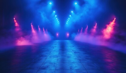 Obraz premium empty stage with blue and purple spotlights