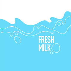 Modern poster fresh milk with splashes on a background. Vector illustration in flat minimalistic style. A poster for advertising dairy products.