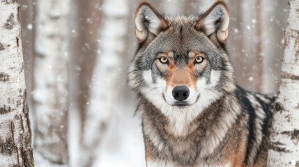 Obraz premium Wolf in a Snowy Birch Forest