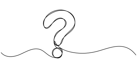 Question mark one line art, hand drawn asking sign, idea continuous contour. Query FAQ concept, finding answer. Editable stroke. Isolated. Vector illustration, Question mark continuous one line draw.