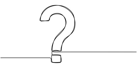 Question mark one line art, hand drawn asking sign, idea continuous contour. Query FAQ concept, finding answer. Editable stroke. Isolated. Vector illustration, Question mark continuous one line draw.