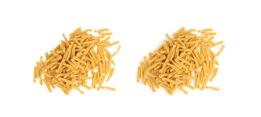 Casarecce pasta isolated, dry traditional macaroni, raw casarecce, wheat noodles, Italy cuisine ingredient