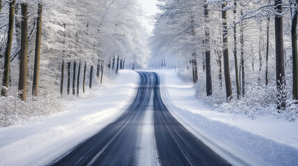 Fototapeta premium road in winter forest