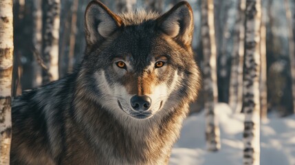 Fototapeta premium Wolf in the Birch Forest