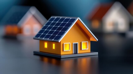 A community shifting to alternative energy sources during peak hours, solar powered houses and shared batteries, energy independence concept, 3D render