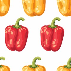 red yellow color sweet peppers isolated on white background illustration seamless food vegetables cartoon minimalist