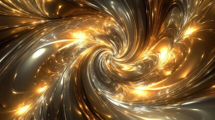 Obraz premium A swirl of shimmering gold lights, forming abstract patterns against a dark gradient background