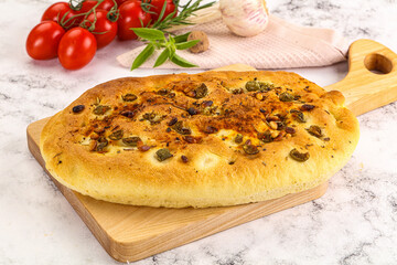 Homemade ciabatta bread with olives