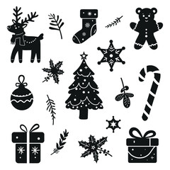 Christmas icon silhouette vector illustration. Christmas Vector Icon Set. Christmas icons on white background. Silhouette santa clause. Christmas season elements silhouette. Christmas Icon Bundle