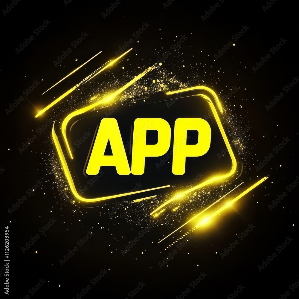 Poster digital app icon with glowing design: a dynamic digital app icon set against a gradient background, 