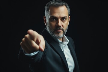 Obraz premium A man in a suit pointing to something