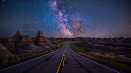 Fototapeta premium Night Road Under Milky Way