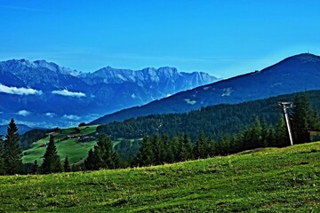 Fototapeta premium Austrian Alps - view of the Stubai Alps and Stubai valley from the Koppeneck