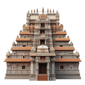 3D front view illustration of the Padmanabhapuram Palace Indian monument isolated on a white transparent background