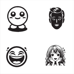 Black and White Smiling Faces Silhouettes – Cartoon, Human, and Anime Expressions