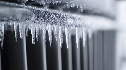 A technical photo showing ice forming on evaporator coils, with frost and patterns indicating low refrigerant and cooling problems.
