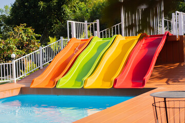 Water park in luxury  resort and hotel, water slide.