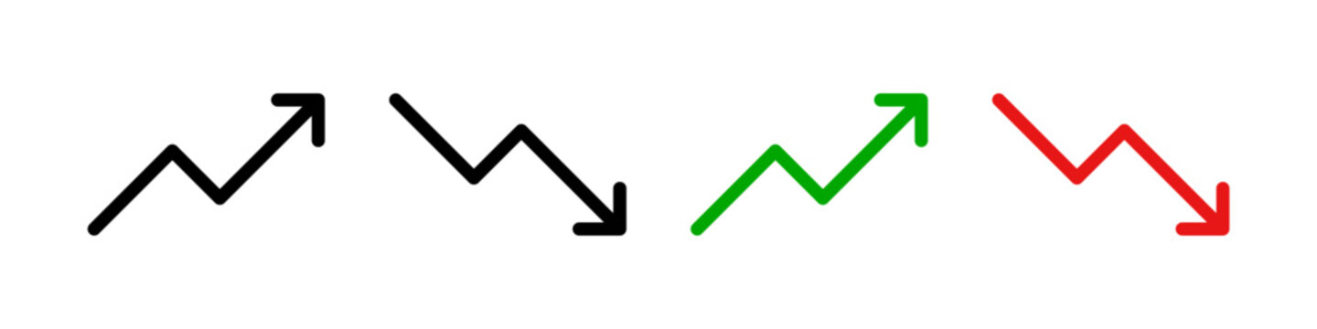 Arrow up down. Chart increase decrease arrow. Stock market arrows. Vector arrows