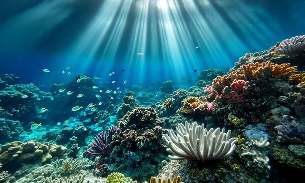 Vibrant Coral Reef Ecosystem Under Crystal Clear Water