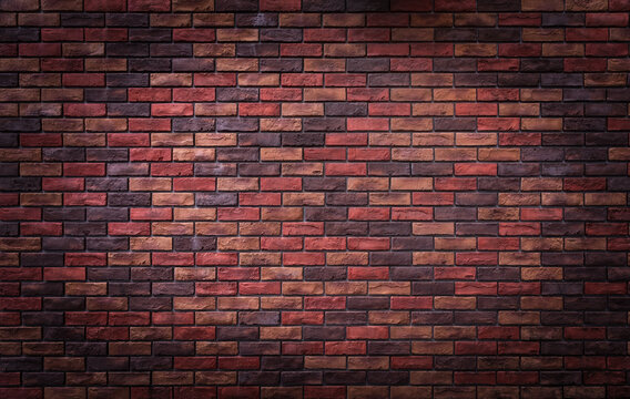 Fototapeta Old vintage retro style dark brown bricks wall for abstract brick background and texture.