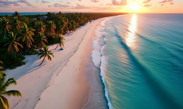 Aerial View of White Sand Beach with Turquoise Waters