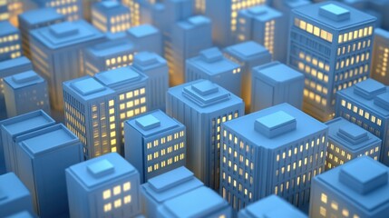 a 3D rendered scene of a bustling futuristic city at night, with glowing skyscrapers 