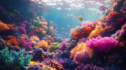 Vibrant Coral Reef Ecosystem With Colorful Fish Swimming