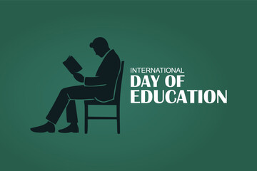 International Day of Education, January 24th. vector illustration, people reads a book, green, dedicated to education, vector graphic.