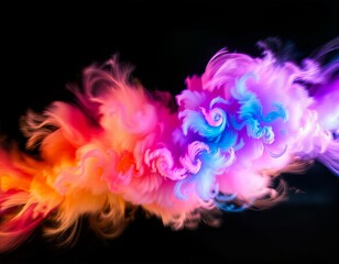 Vibrant colorful smoke swirls on black background